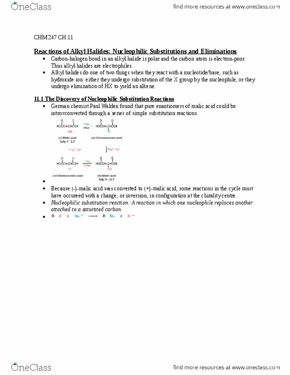 CHM247H1 Chapter Notes - Chapter 11: Nucleophilic Substitution, Steric Effects, Tosyl thumbnail