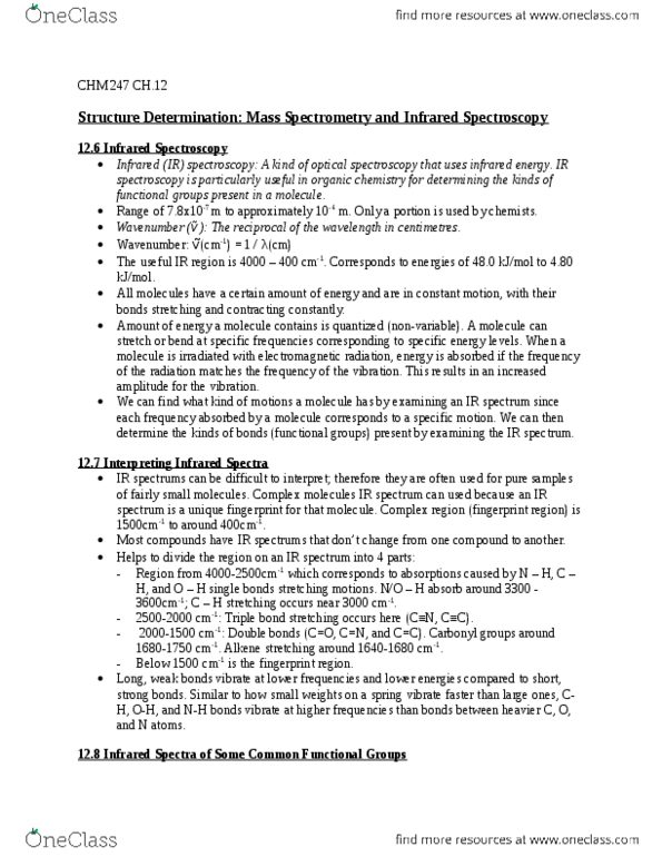 CHM247H1 Chapter Notes - Chapter 12: Spectroscopy, Systematic Chaos, Alkene thumbnail