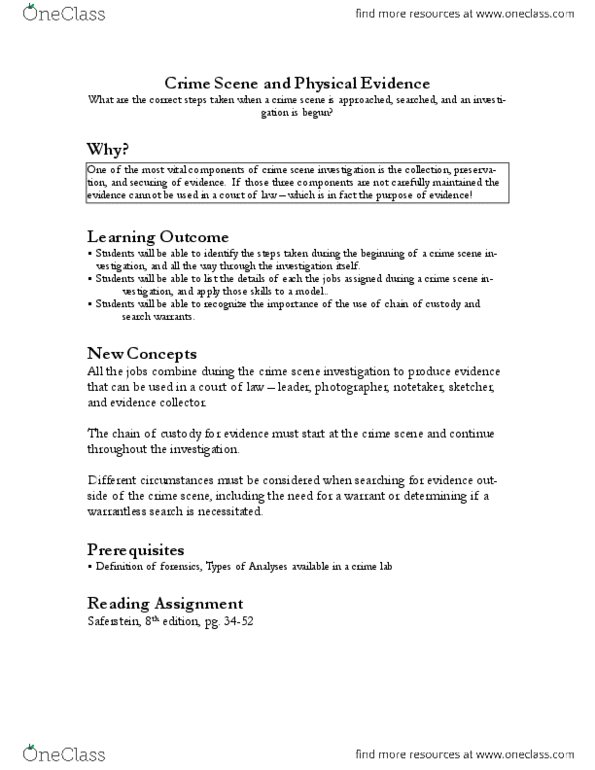 CHE 113 Lecture Notes - Barricade Tape, Gunshot Residue, Trace Evidence thumbnail