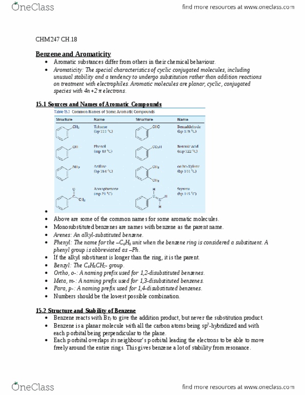 CHM247H1 Chapter Notes - Chapter 15: Phenyl Group, Benzene, Substituent thumbnail