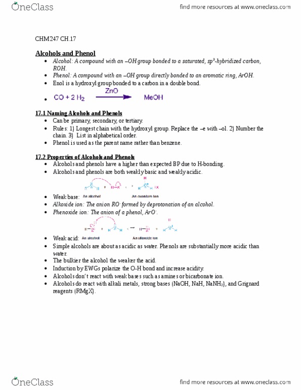 CHM247H1 Chapter Notes - Chapter 17: Grignard Reaction, Phenols, Acid Strength thumbnail