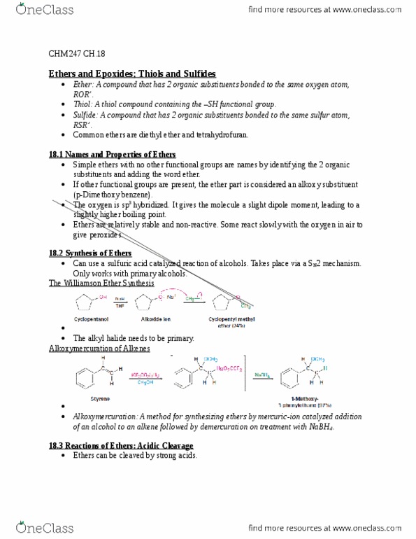 CHM247H1 Chapter Notes - Chapter 18: Williamson Ether Synthesis, Diethyl Ether, Crown Ether thumbnail