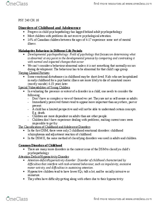 PSY240H1 Chapter Notes -Oppositional Defiant Disorder, Antisocial Personality Disorder, Separation Anxiety Disorder thumbnail