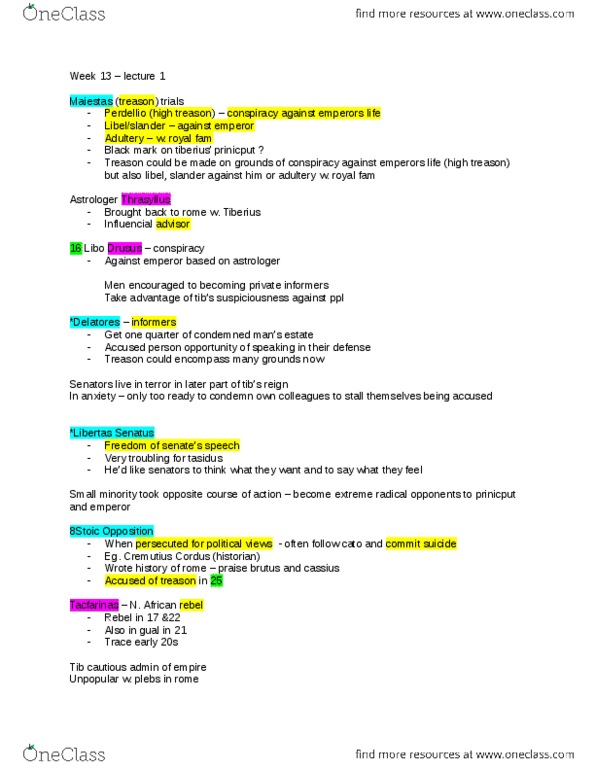 CLST 201 Lecture Notes - Royal Fam, Rebel Rebel, Tacfarinas thumbnail