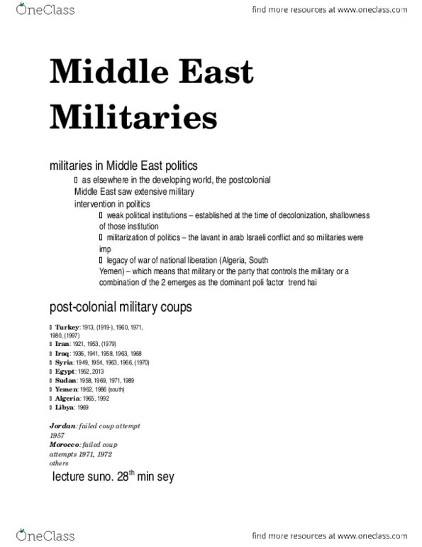 POLI 340 Lecture Notes - Basij, Arab Spring, Saudi Arabian Army thumbnail