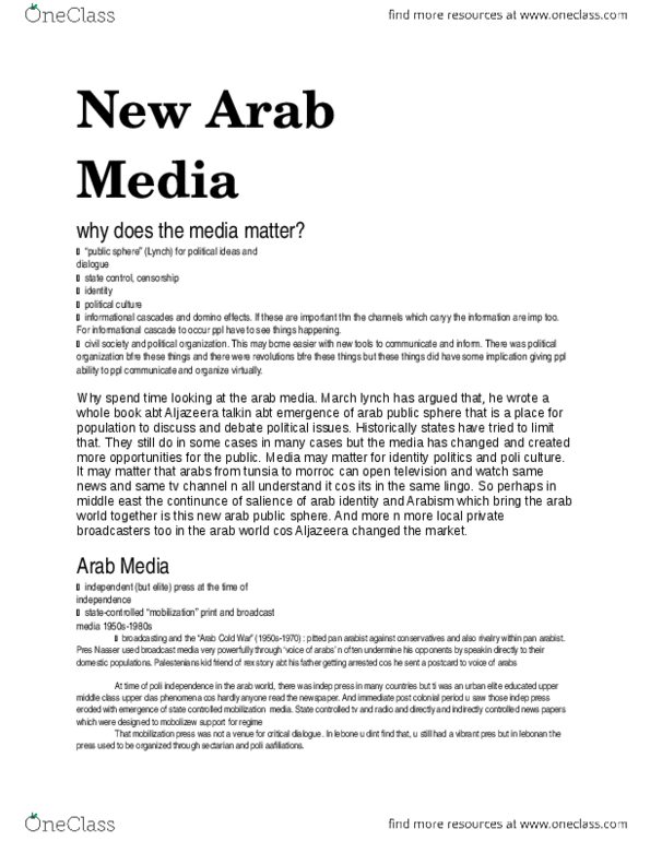 POLI 340 Lecture Notes - Satellite Television, Voer, Saudia thumbnail