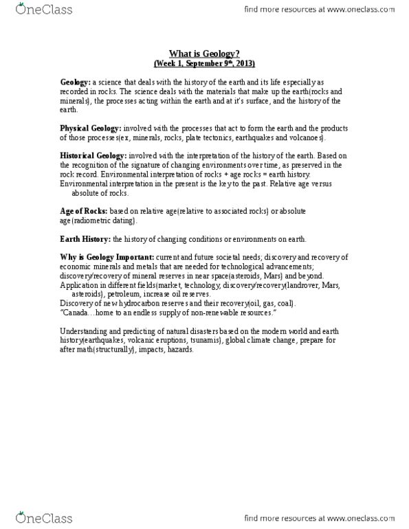 ERSC 1F90 Lecture Notes - Radiometric Dating thumbnail