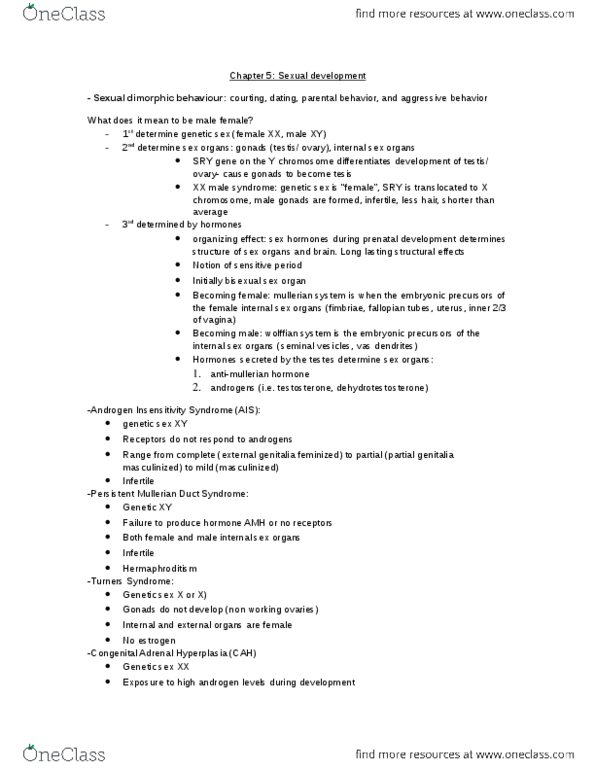 PSY 324 Lecture Notes - Congenital Adrenal Hyperplasia, Corpus Luteum, Seminal Vesicle thumbnail