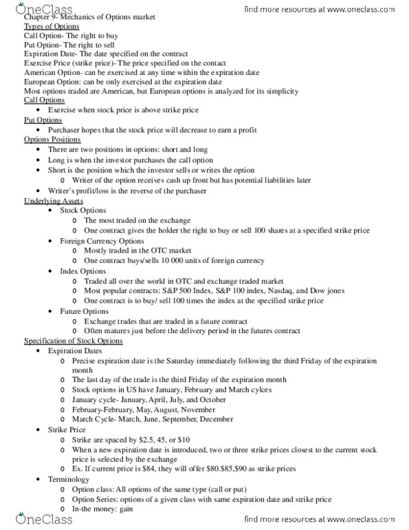 MGFC30H3 Chapter Notes -Call Option, Put Option, Option Style thumbnail