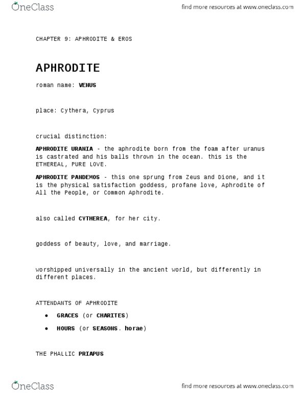 CLASS102 Chapter Notes - Chapter 9: Aphrodite Pandemos, Aphrodite Urania, Cinyras thumbnail