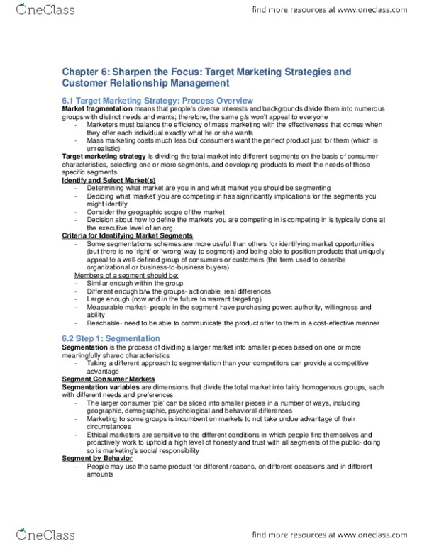 MKTG 2030 Chapter Notes -North American Industry Classification System, Market Segmentation, Psychographic thumbnail