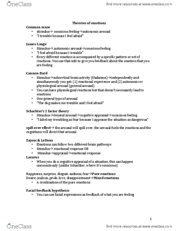 PSYC 1010 Lecture Notes - Facial Feedback Hypothesis, Thalamus, Mental Age thumbnail