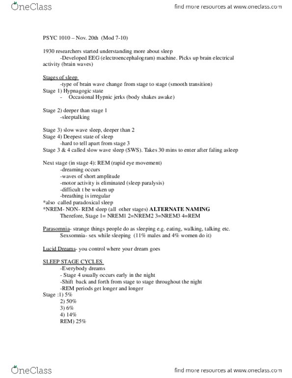 PSYC 1010 Lecture Notes - Electroencephalography thumbnail