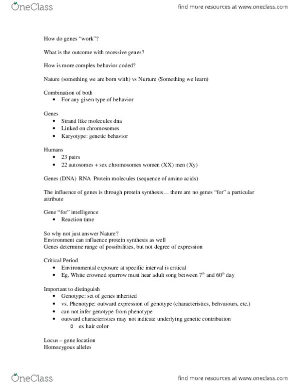 Psychology 1000 Lecture Notes - Karyotype, Heritability thumbnail