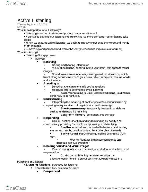 COM 225 Lecture Notes - Active Listening, Positive Feedback, Eye Contact thumbnail