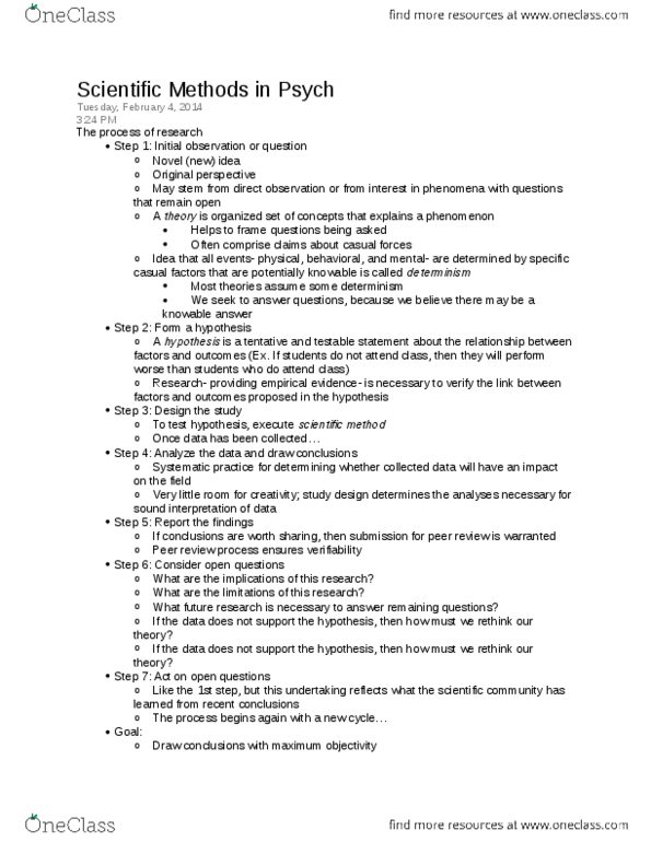 PSY 101 Lecture Notes - Scientific Method, Confounding, Observer-Expectancy Effect thumbnail