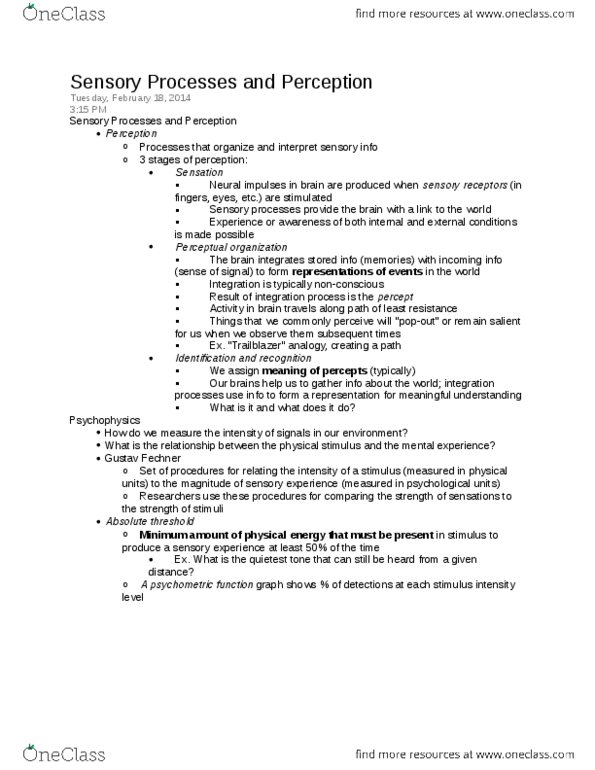 PSY 101 Lecture Notes - Optic Chiasm, Detection Theory, Retinitis Pigmentosa thumbnail