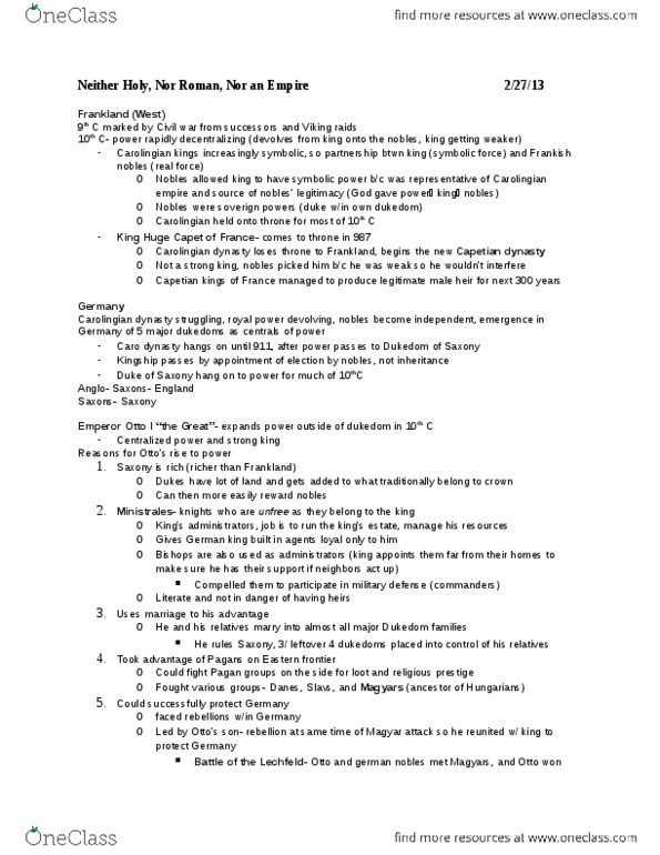 HIST 111 Lecture Notes - Carolingian Dynasty, Anglo-Saxons, England Saxons thumbnail