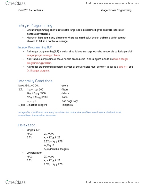MKTG 2030 Lecture Notes - Linear Programming Relaxation, Integer Programming, Linear Programming thumbnail