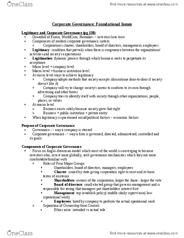 MGMT 1040 Chapter Notes -Takeover, Insider Trading, Financial Statement thumbnail