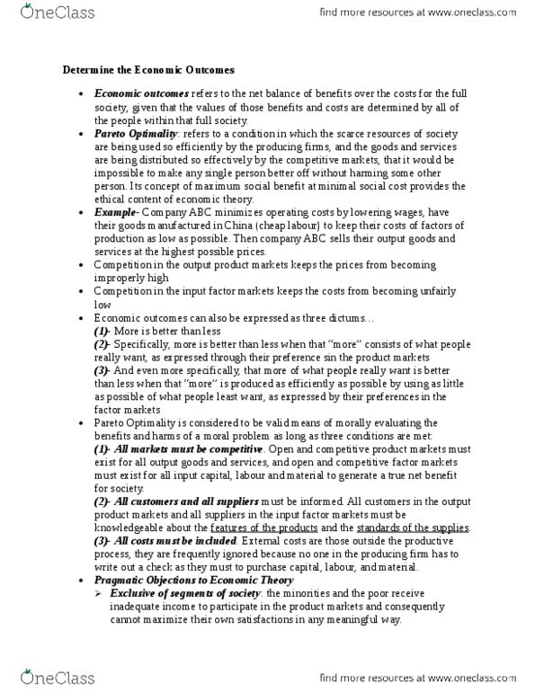 MGMT 1040 Chapter Notes -Pareto Efficiency, Social Cost, Oligopoly thumbnail