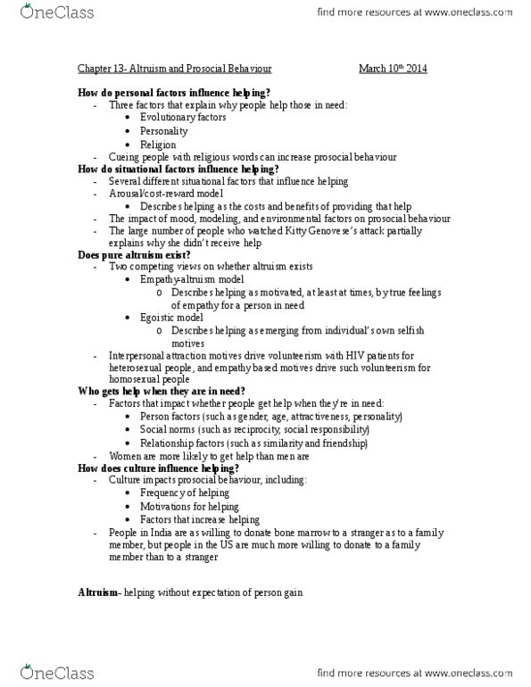 PSYC 2310 Chapter Notes - Chapter 13: Interpersonal Attraction, Moral Reasoning thumbnail