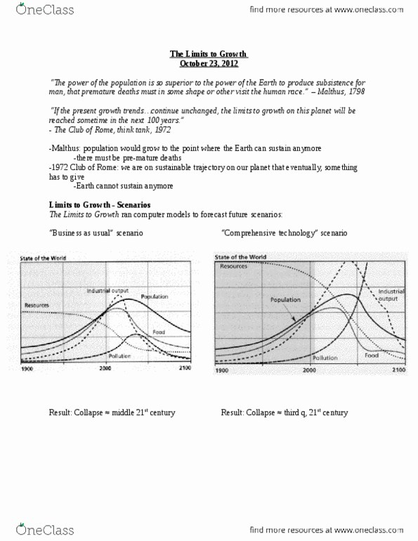 Political Science 2137 Lecture Notes - Non-Renewable Resource, Exponential Growth, Ecological Stability thumbnail