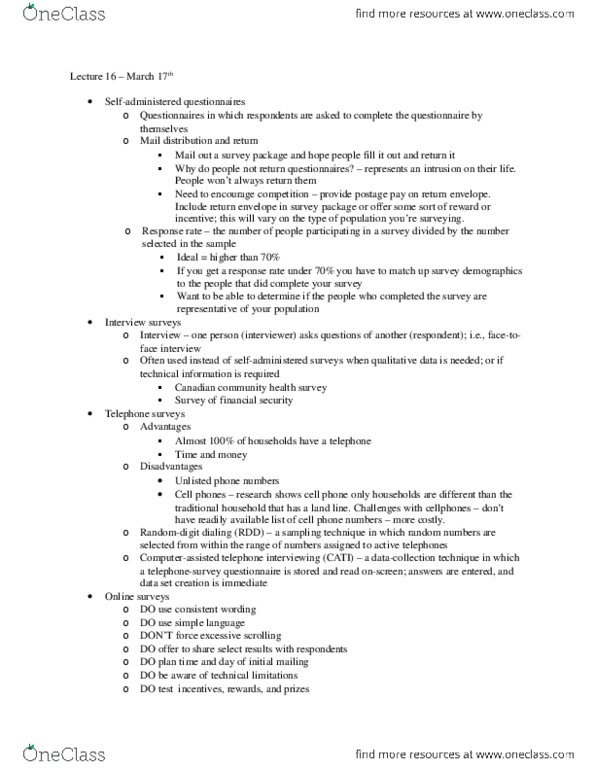 SOCIOL 2Z03 Lecture Notes - Lecture 16: Computer-Assisted Telephone Interviewing thumbnail