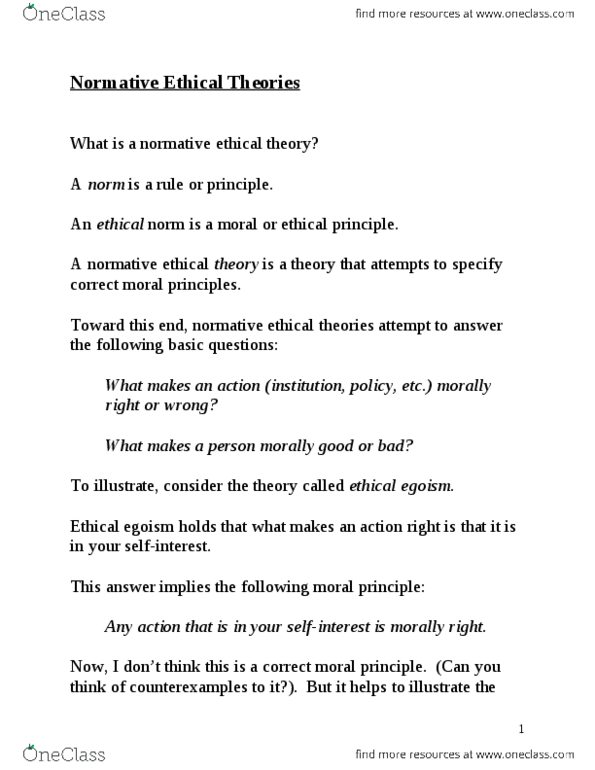 PHIL 435 Lecture Notes - Normative Ethics, Ethical Egoism, John Stuart Mill thumbnail