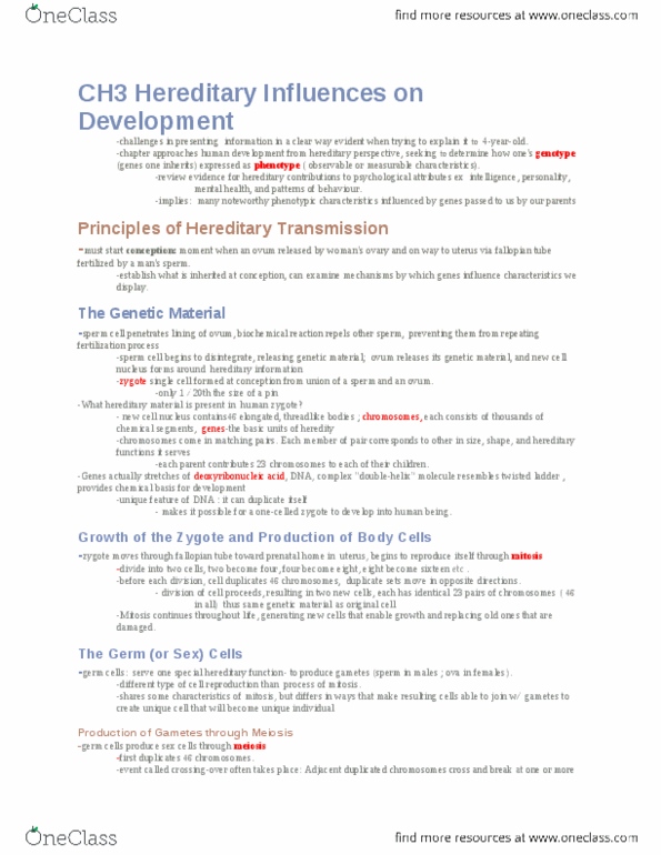 PSYC 2450 Chapter Notes - Chapter 3: Chorionic Villus Sampling, Quantitative Trait Locus, Congenital Disorder thumbnail