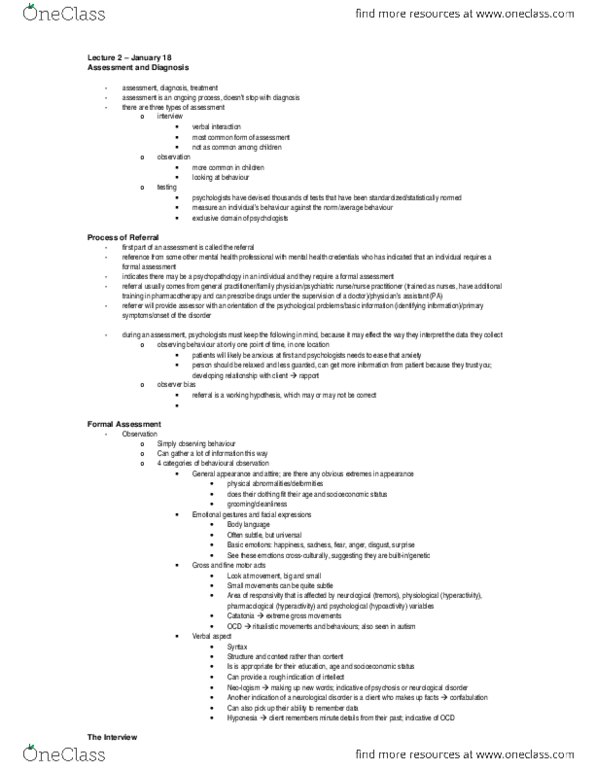 PSY240H1 Lecture Notes - Lecture 2: Attention Deficit Hyperactivity Disorder, Psychoanalysis, Countertransference thumbnail