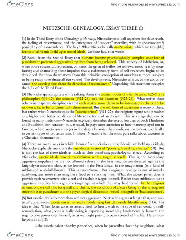 PHL100Y1 Lecture Notes - Ressentiment, Friedrich Nietzsche, Protestantism thumbnail