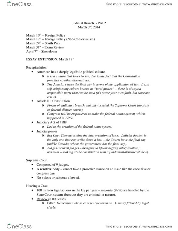 Political Science 2244E Lecture Notes - Robert Bork, Channel One News thumbnail