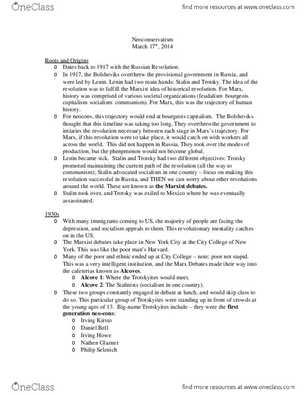 Political Science 2244E Lecture Notes - Neoconservatism, Unilateralism thumbnail