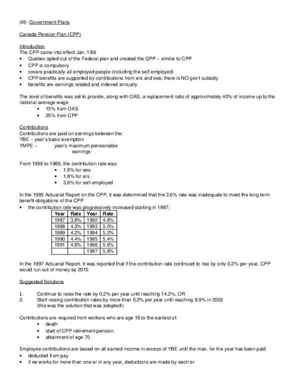 Actuarial Science 2427A/B Lecture Notes - Disability Pension, Canada Pension Plan, Cpp Investment Board thumbnail