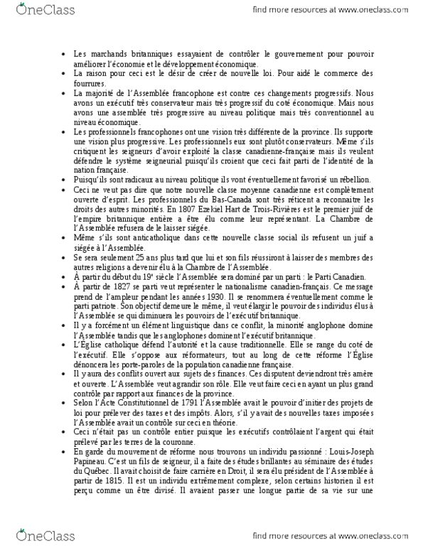 HIS 2762 Lecture Notes - La Chambre, Parti Canadien, Patriote Movement thumbnail