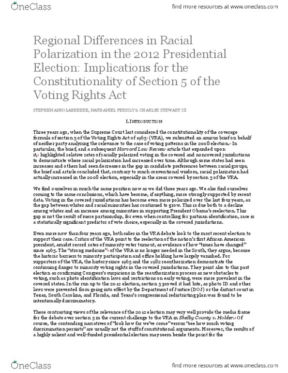 POL3140 Chapter Notes -Voting Rights Act Of 1965, Sunset Provision, Harvard Law Review thumbnail