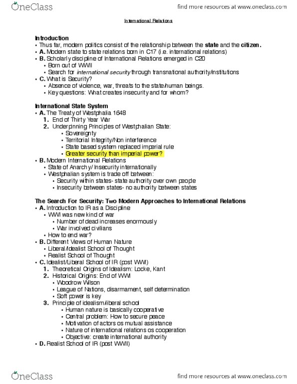 POLI 100 Lecture Notes - Mutual Assured Destruction, Security Dilemma, Hard Power thumbnail