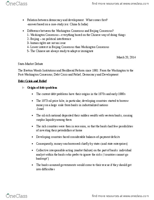POL 3115 Lecture Notes - International Monetary Fund, Beijing Consensus, Washington Consensus thumbnail