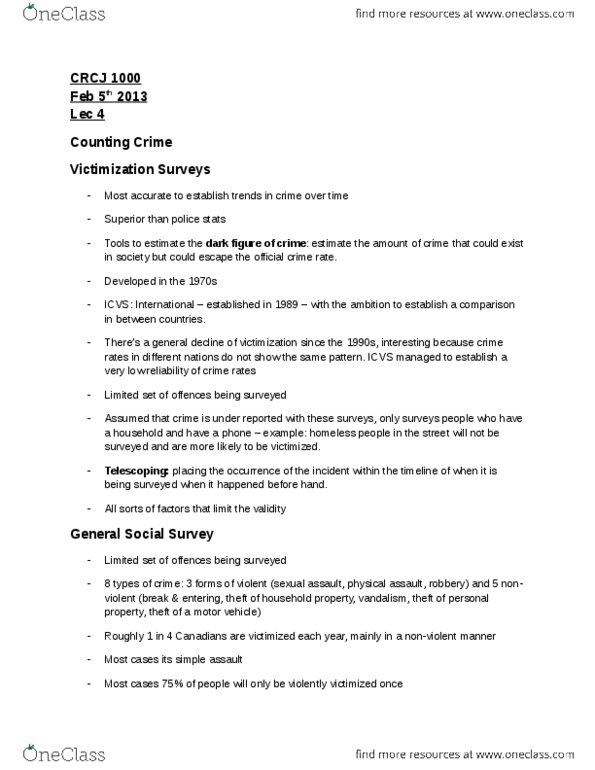 CRCJ 1000 Lecture Notes - General Social Survey, Longitudinal Study, Youth System thumbnail