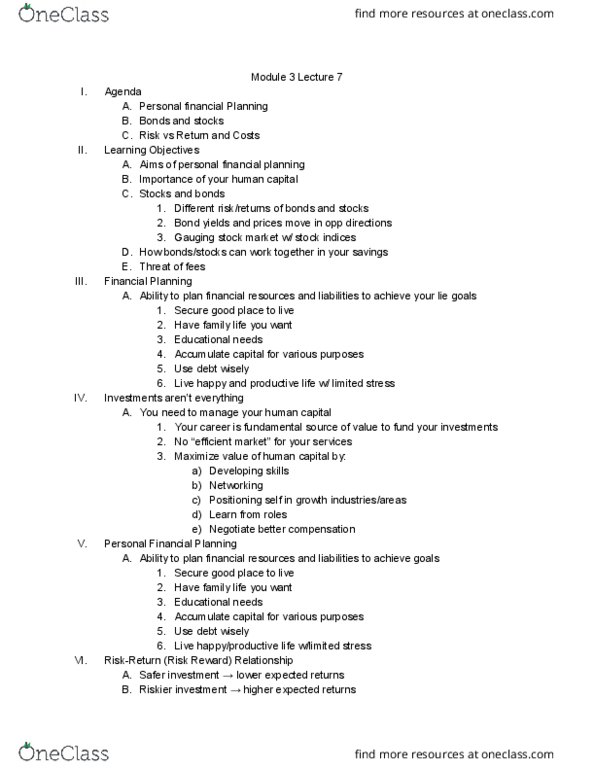 UGBA 10 Lecture Notes - Lecture 7: Stock Market Index, Efficient-Market Hypothesis, Human Capital thumbnail