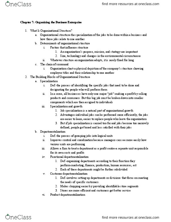 MGMT 1000 Chapter Notes - Chapter 7: Departmentalization, Learning Organization, Decision-Making thumbnail