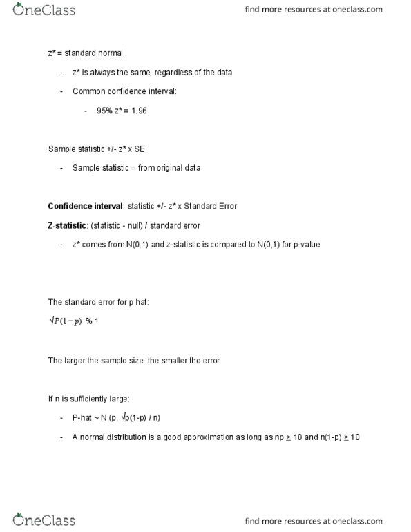 STAT 111 Lecture Notes - Lecture 16: Confidence Interval, Null Hypothesis, Statistical Hypothesis Testing thumbnail