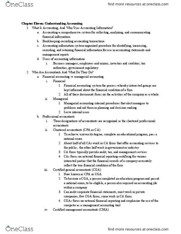 MGMT 1000 Chapter Notes - Chapter 11: Management Accounting, Financial Accounting, Financial Statement thumbnail