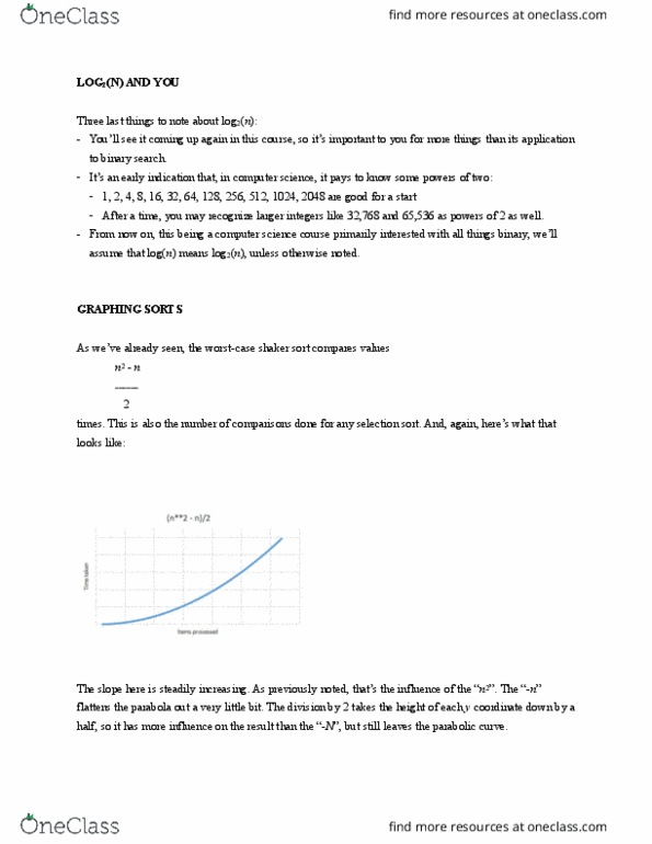 CISC 121 Lecture Notes - Lecture 27: Cocktail Shaker Sort, Binary Logarithm, Binary Search Algorithm cover image