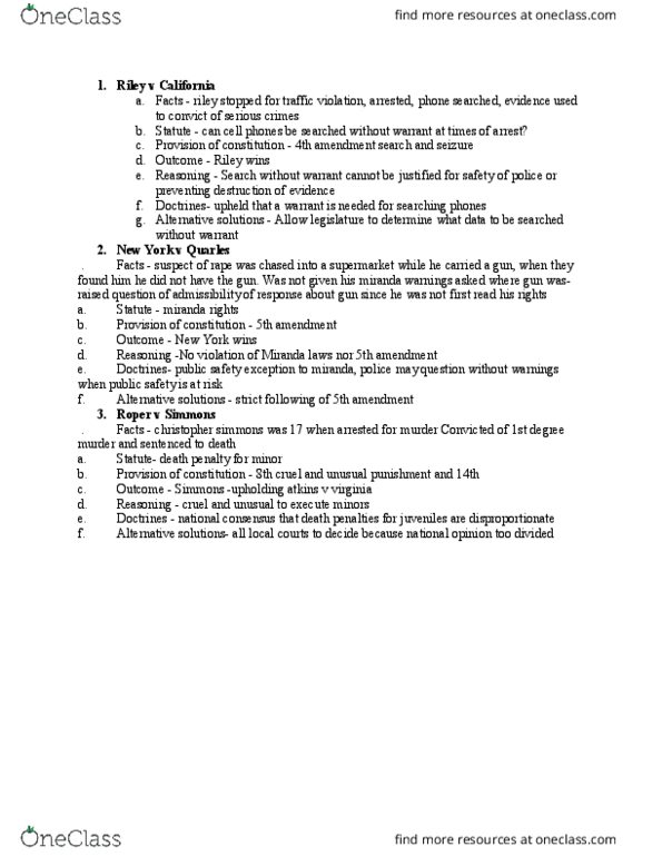 POLISCI 361 Lecture Notes - Lecture 4: Fifth Amendment To The United States Constitution, Fourth Amendment To The United States Constitution thumbnail