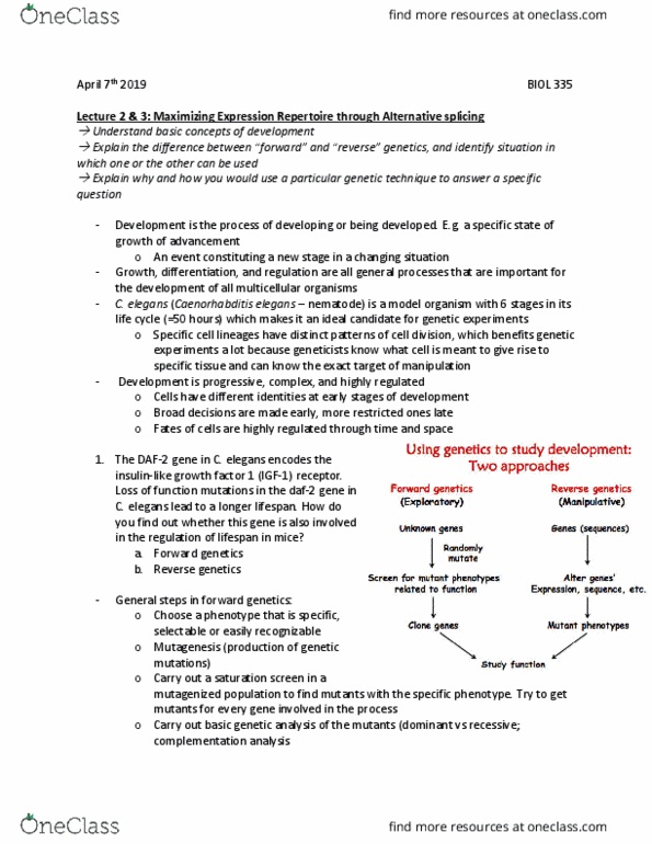 Biol Study Guide Winter Midterm Forward Genetics Reverse Genetics Alternative