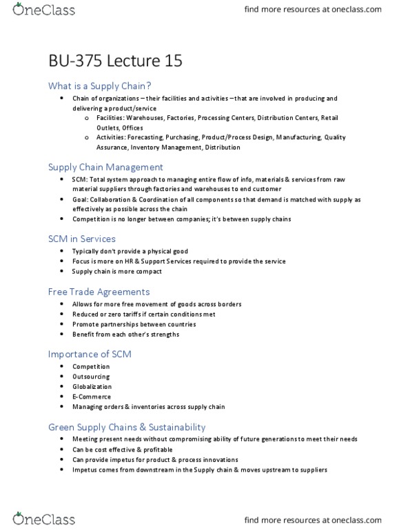 BU385 Lecture Notes - Lecture 15: Supply Chain, E-Commerce, Outsourcing thumbnail