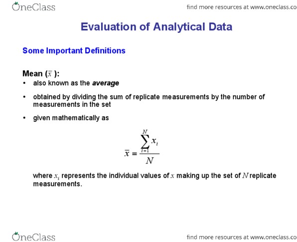 CHM211H5 Lecture Notes - Coefficient Of Variation, Gaussian Function, Standard Deviation thumbnail