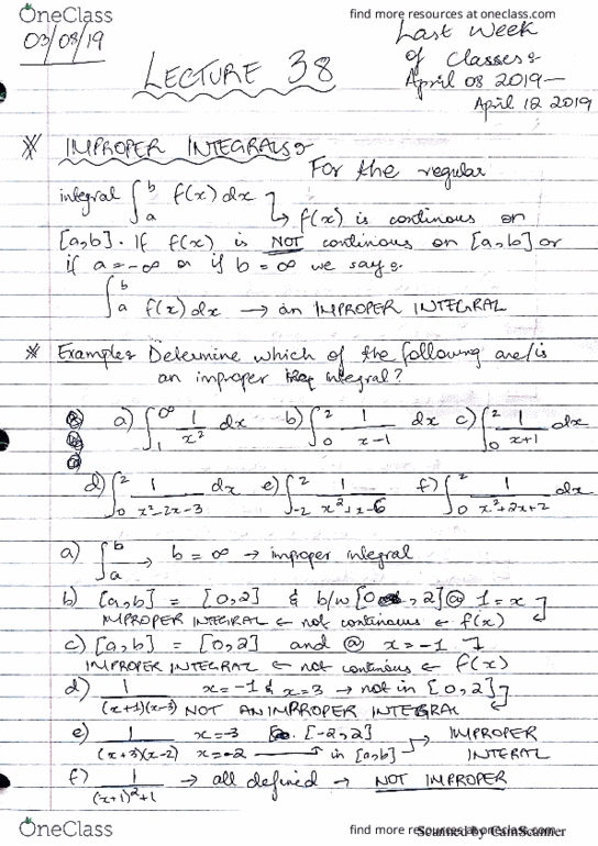 MATH 265 Lecture 38: Types of Improper Integrals cover image